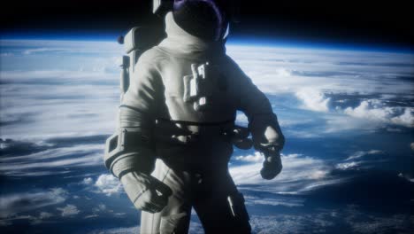 Astronauta-En-El-Espacio-Ultraterrestre-Contra-El-Telón-De-Fondo-Del-Planeta-Tierra.-Imagen-De-La-Tierra-Provista-Por-La-Nasa